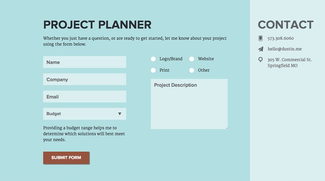 Dustin Myers Contact Form Preview