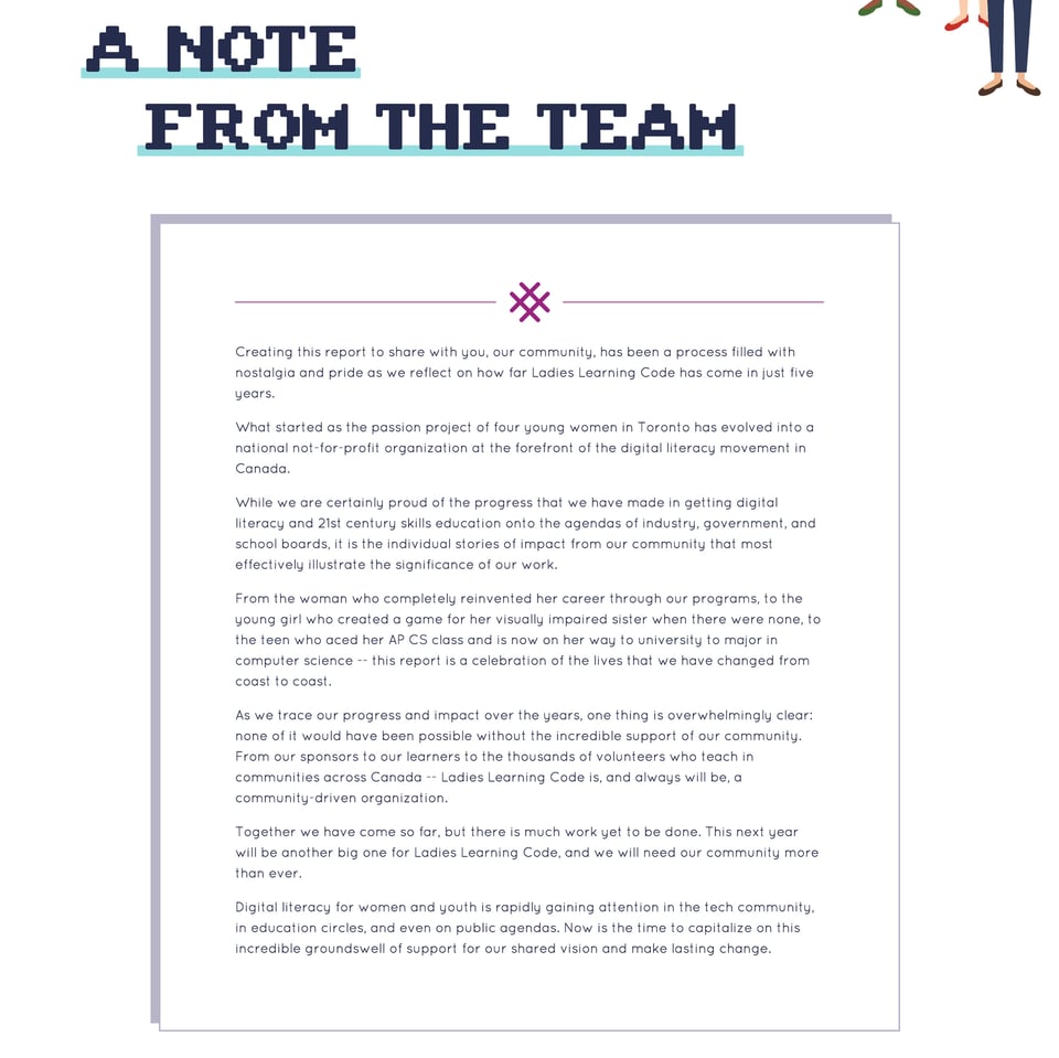 Team section on Ladies Learning Code Annual Report section design