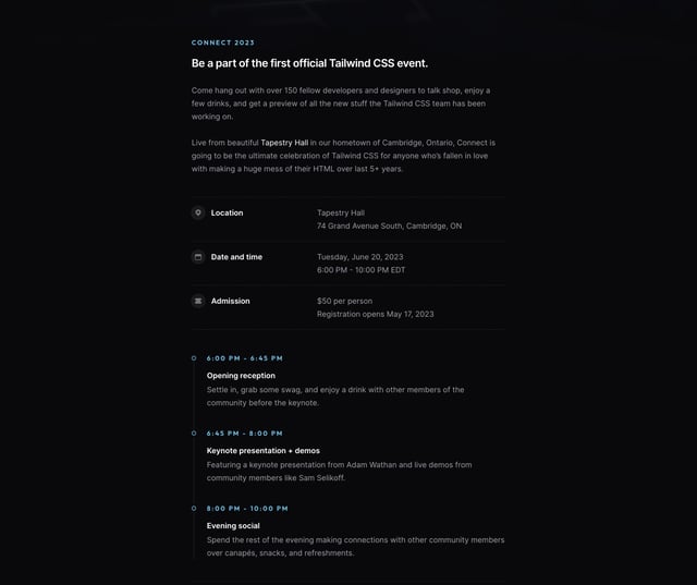 Tailwind Connect 2023 Timeline Preview