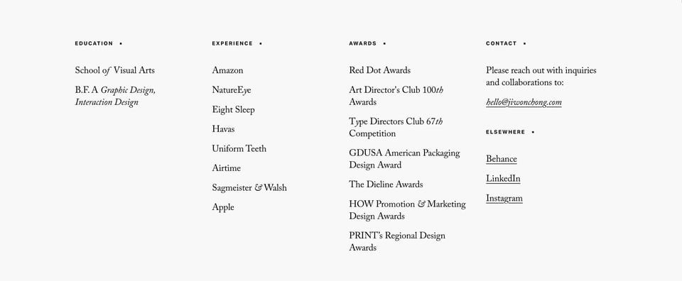 Client Name List section on Jiwon Chong section design