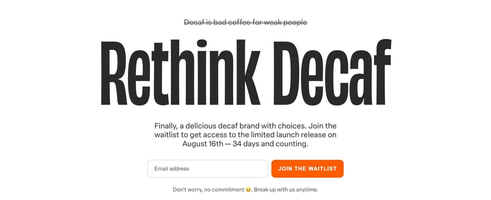 Eyebrow Text section on Wimp Decaf Coffee Co section design
