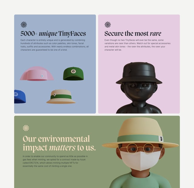 TinyFaces NFT Bento Grid - Features Preview