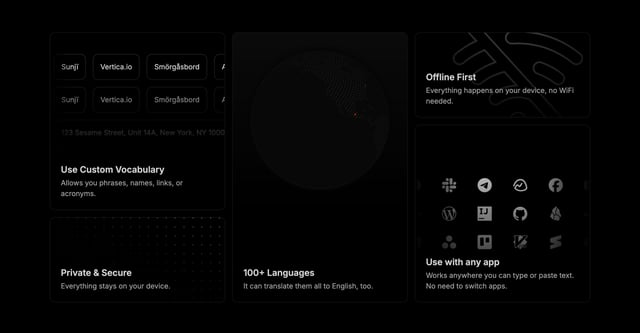 superwhisper Bento Grid - Features Preview