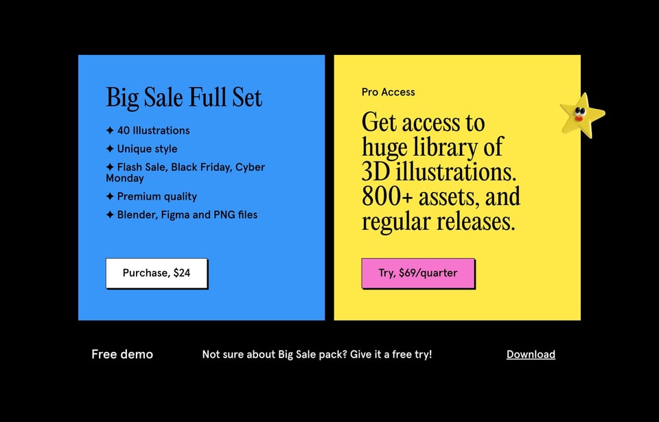 Pricing Table section on Big 3D Sale section design