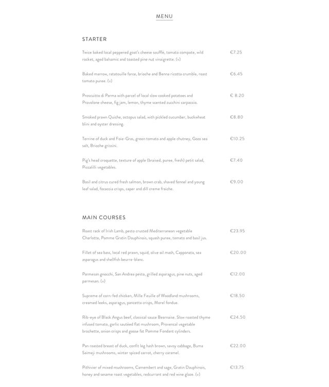 San Andrea Food & Drinks Menu Preview