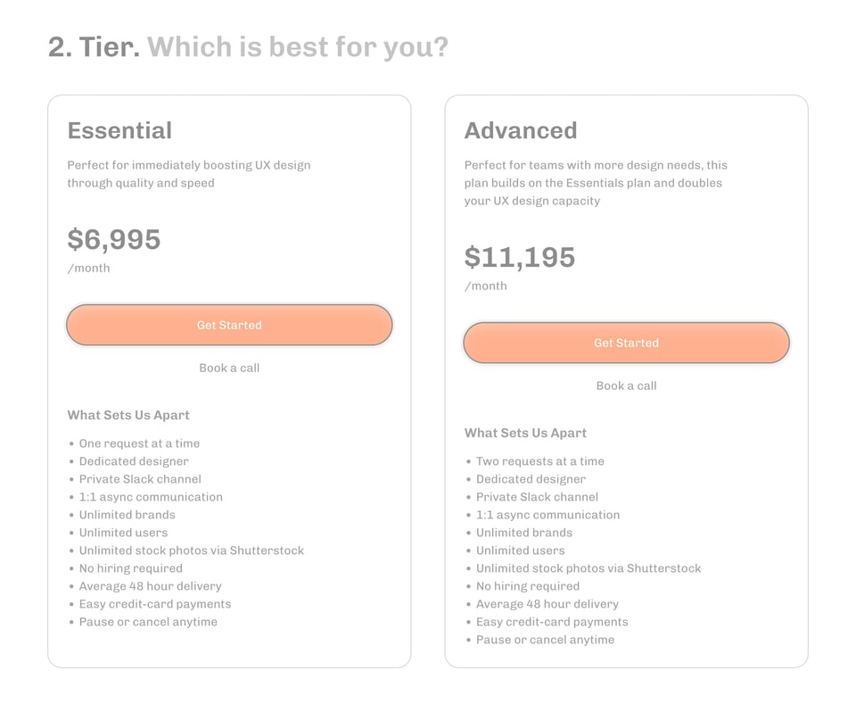 Pricing Table section on With Pulp section design