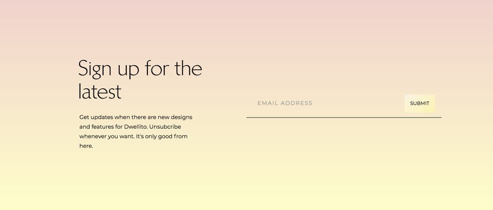 Newsletter section on Dwellito section design