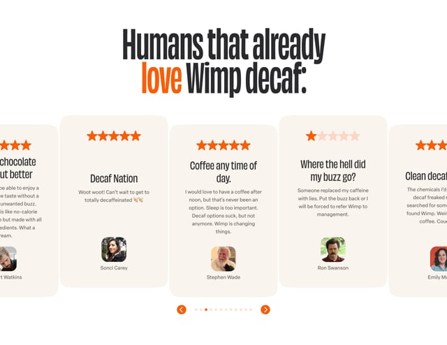 Wimp Decaf Coffee Co Testimonial Slider Preview