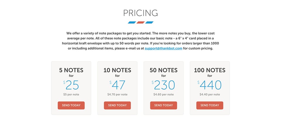 Pricing Table section on Thankbot section design