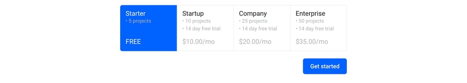 Pricing Table section on Shrug section design