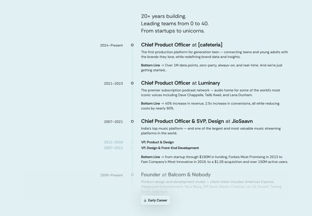 Clint Balcom Timeline Section