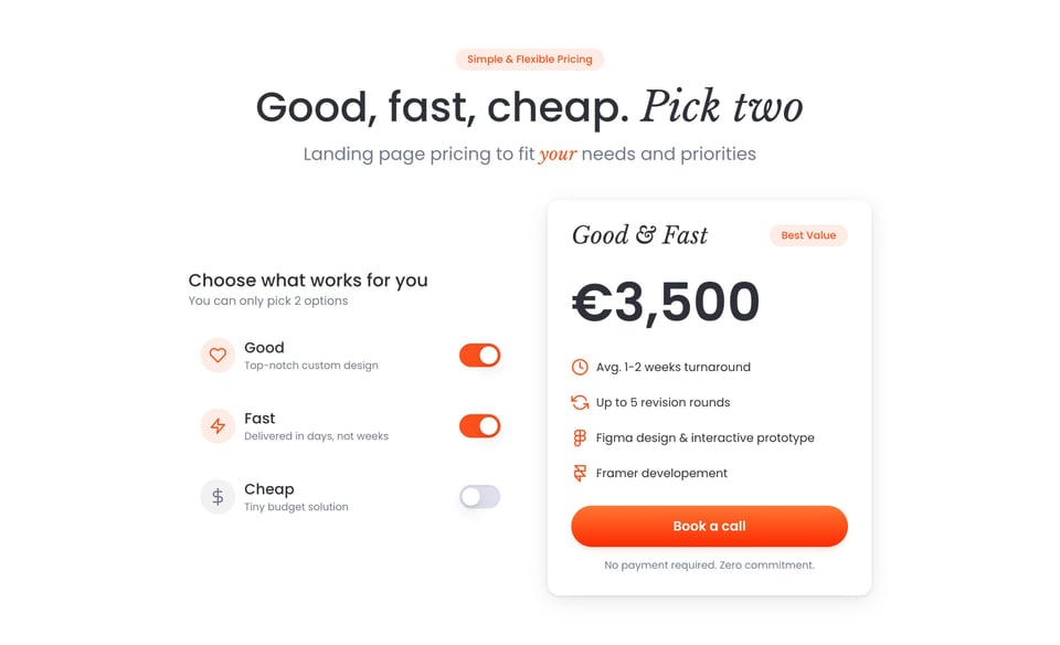 Pricing Table section on OnePageflip section design