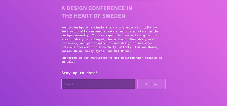Newsletter section on Nordic.design section design