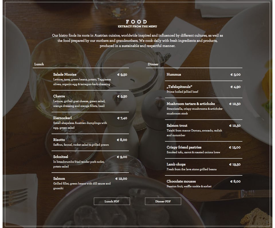 Food & Drinks Menu section on Liebsteinsky section design
