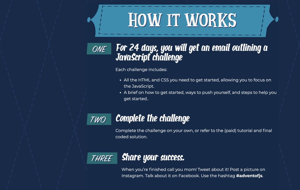 How It Works section on Advent of JS section design