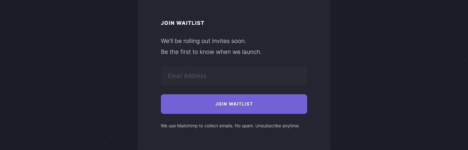 Waitlist or Beta Sign Up section on Earnings Call section design