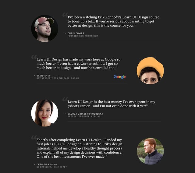 Learn UI Design Testimonials Preview