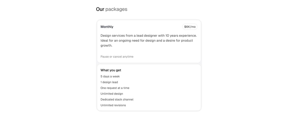 Pricing Table section on Hurdle section design