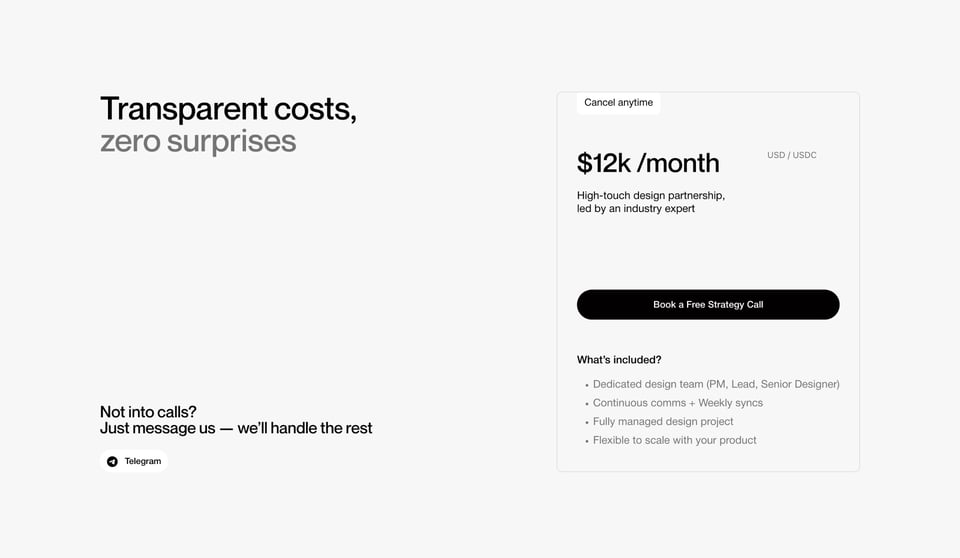 Pricing Table section on Glow Team section design