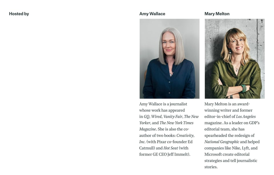 Biography section on Riveted Podcast section design