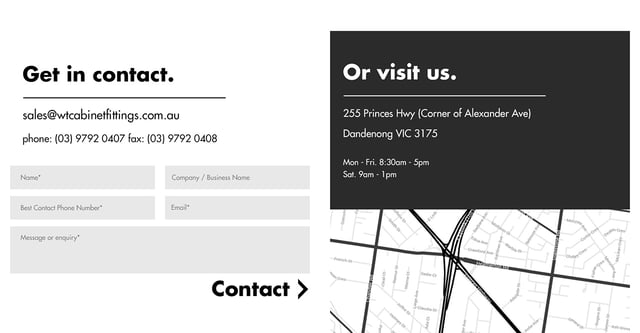 WT Cabinet Fittings Contact Form Preview
