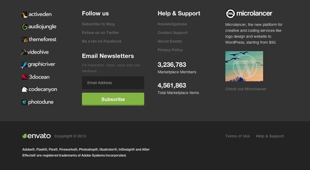 Envato Marketplaces Big Footer Preview