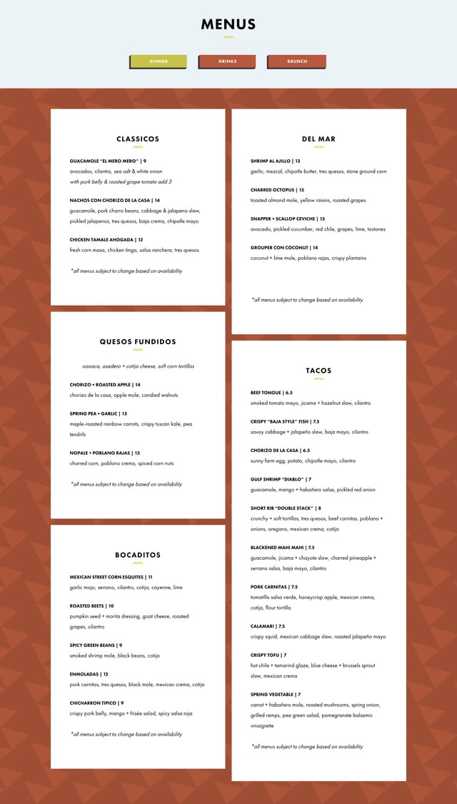 Burro Bar Food & Drinks Menu Preview