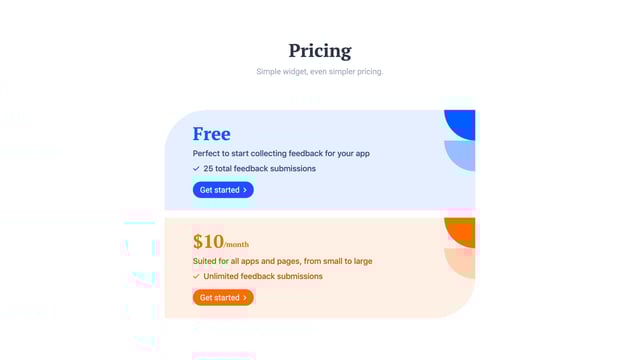 Feedback Fish Pricing Table Preview