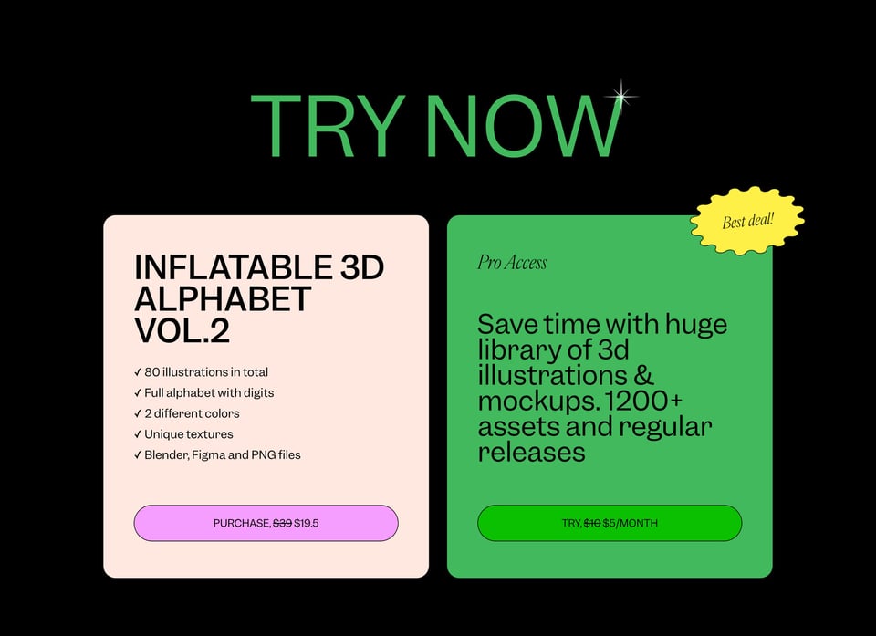 Pricing Table section on Inflatable 3D Letters section design