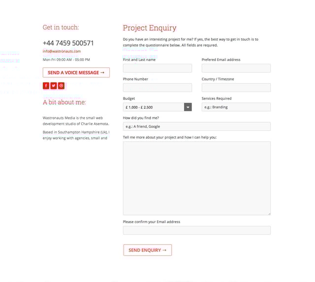 Wastronauts Media Contact Form Preview