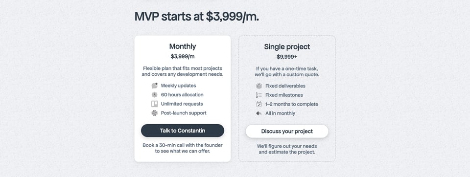 Pricing Table section on Refined section design