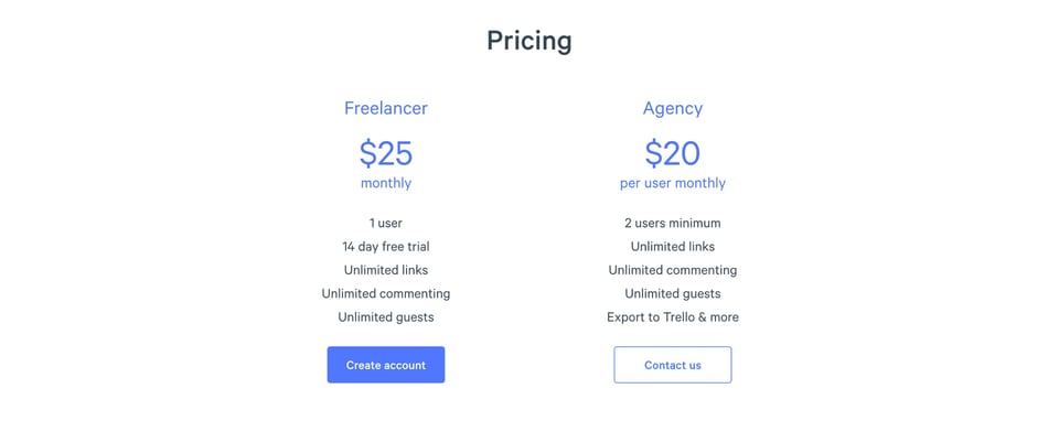 Pricing Table section on Pastel section design