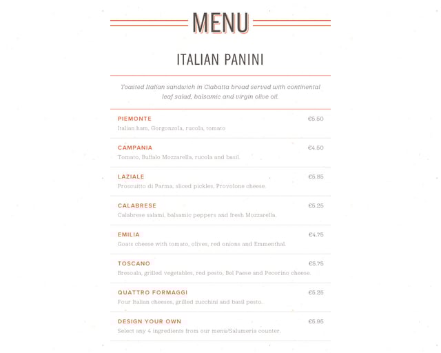 Castelletti Food & Drinks Menu Preview