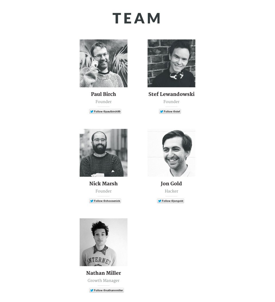 Team section on Makeshift section design