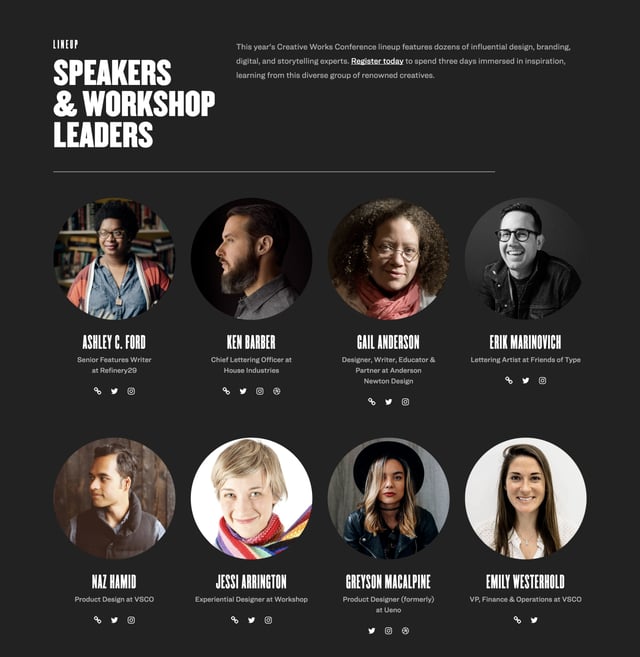 Creative Works Conference Speaker List Preview