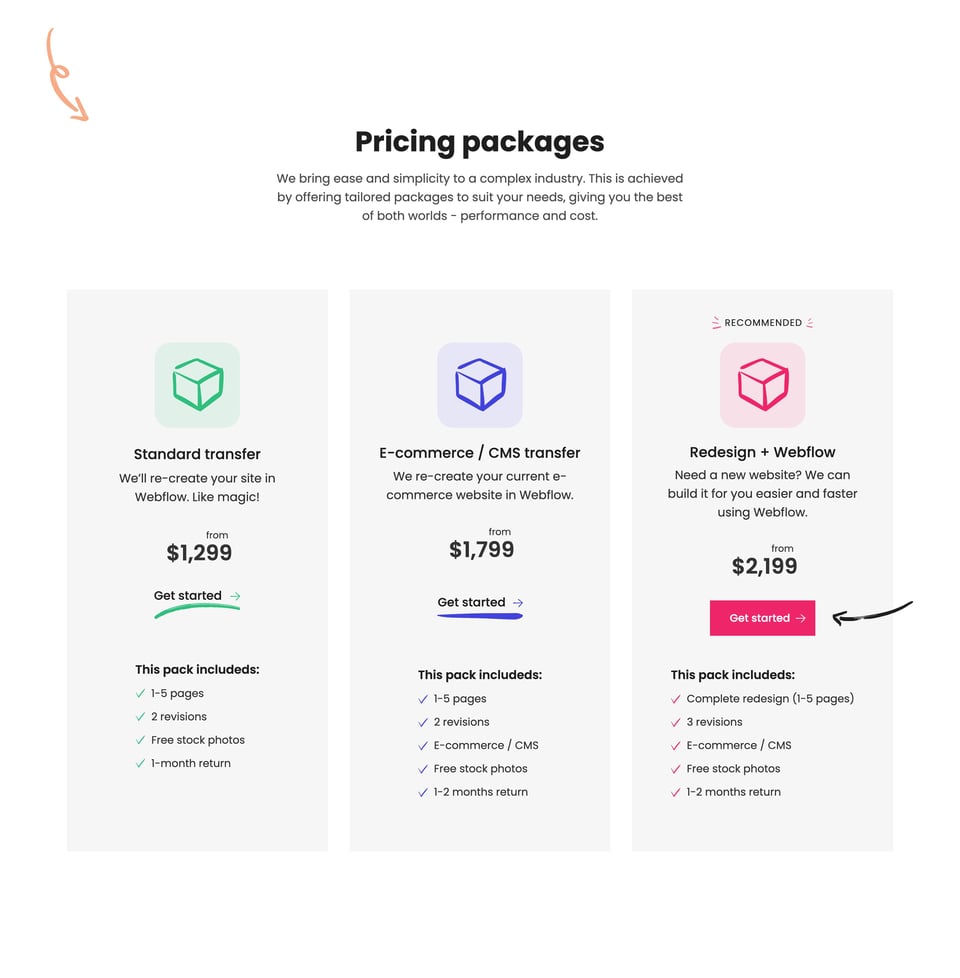 Pricing Table section on PressToFlow section design