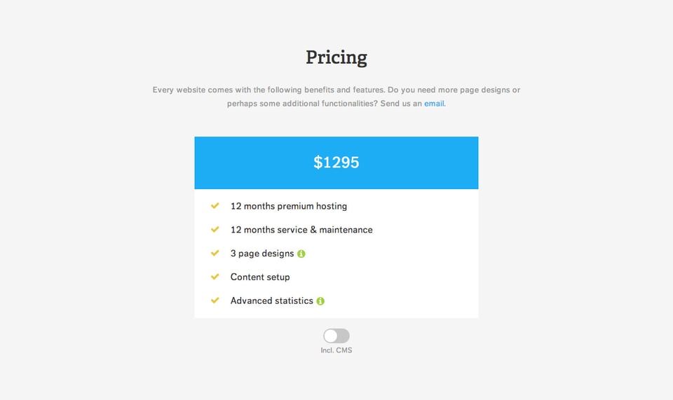 Pricing Table section on Website Chef section design