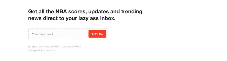 Newsletter section on THE lazy NBA section design