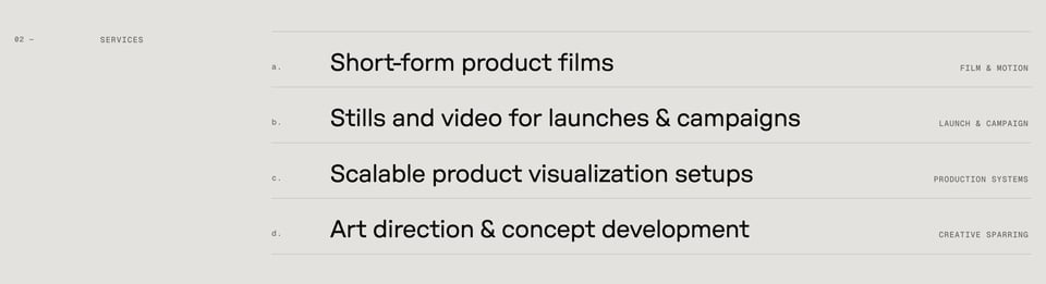 Services List section on Hardware Operations section design