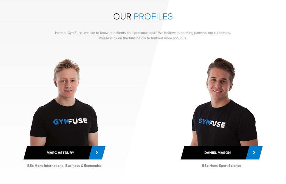 Team section on GymFuse section design