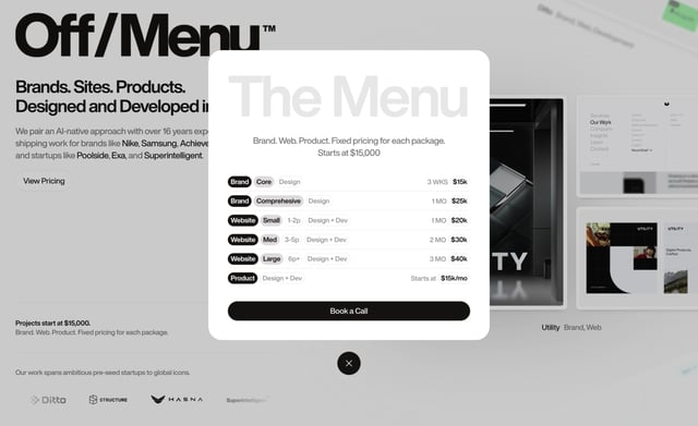 Off/Menu Pricing Table Preview