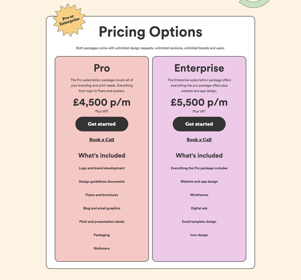Pricing Table section on My Design Buddy section design