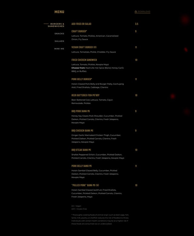 Arts District Craft & Kitchen Food & Drinks Menu Preview