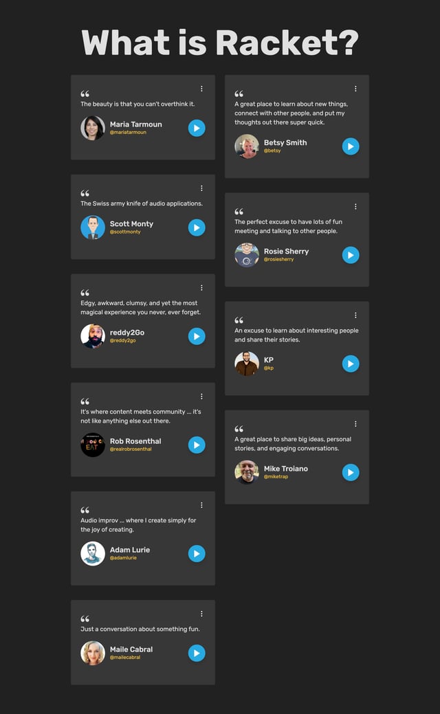 Racket Beta Testimonials Preview