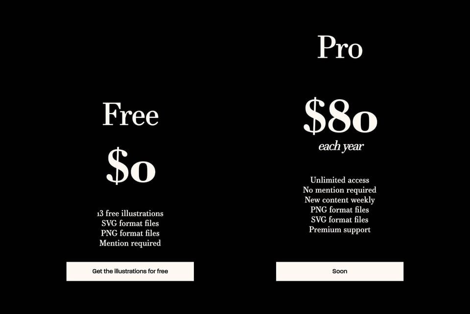 Pricing Table section on abstrakt.design section design