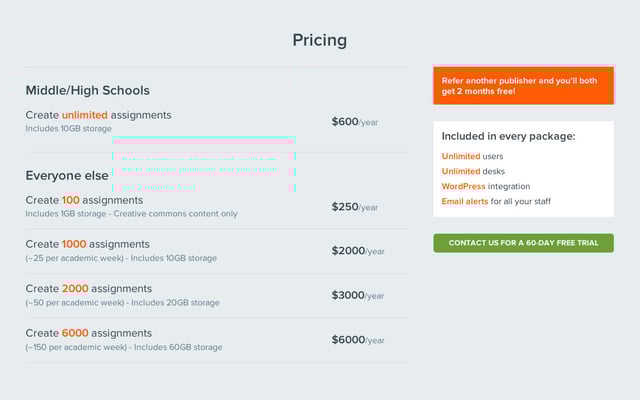 Camayak Pricing Table Preview