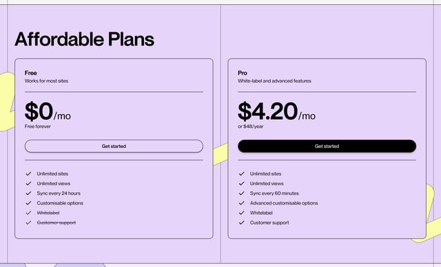 Pricing Table section