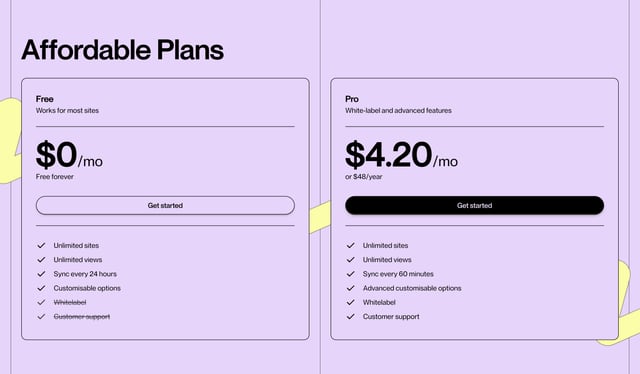 Serva Pricing Table Preview
