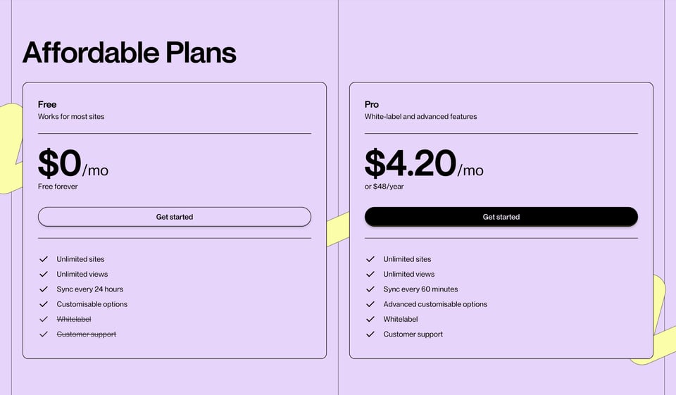 Pricing Table section on Serva section design