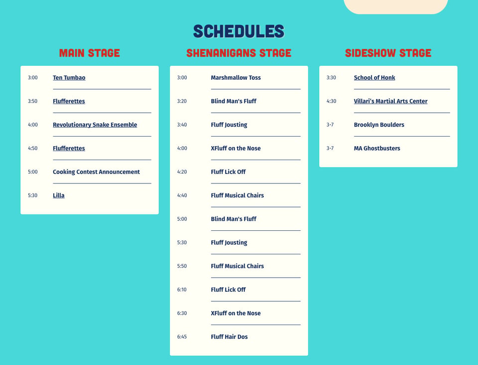 Timeline section on What the Fluff? section design